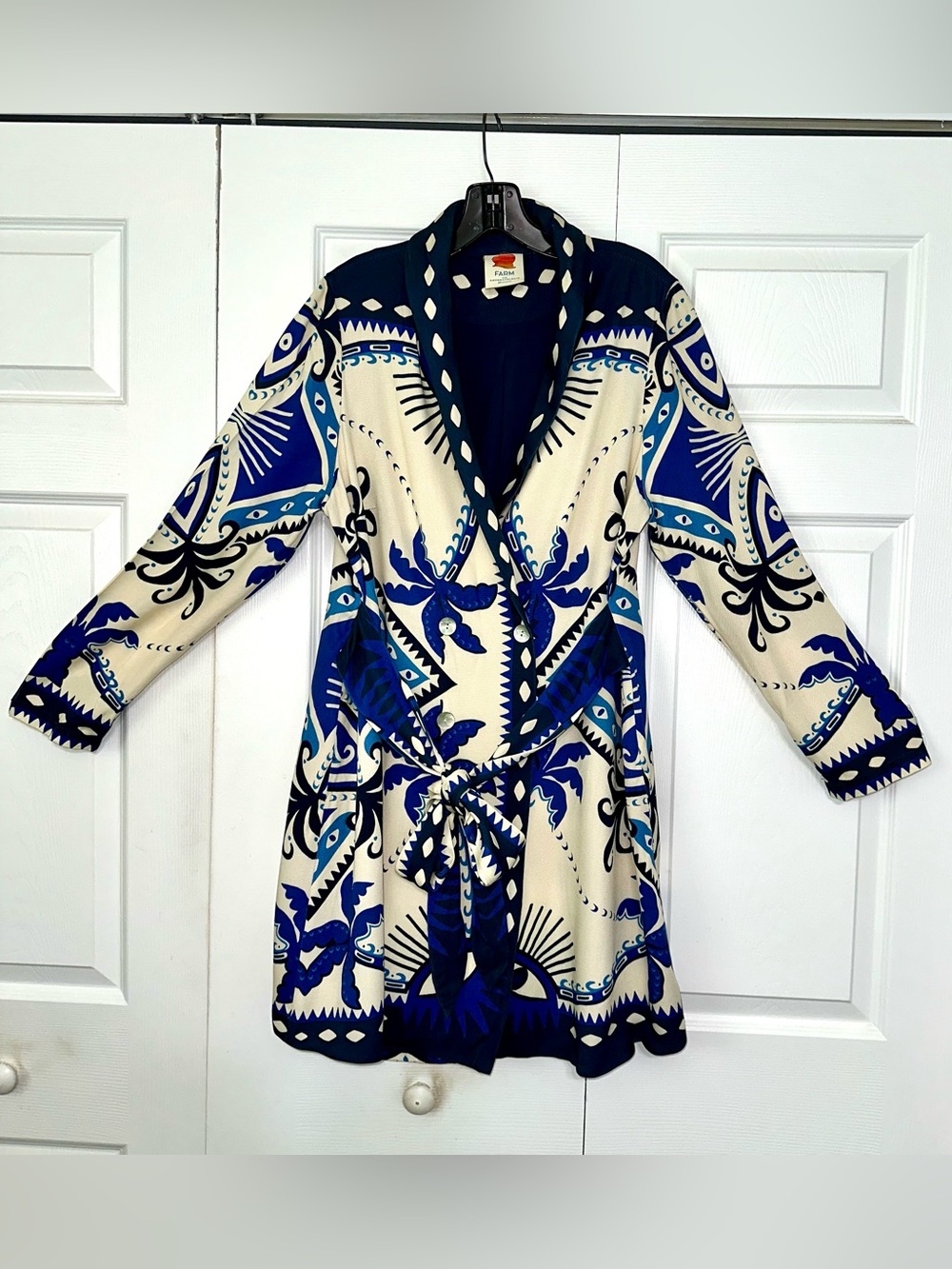 FARM Rio for Anthropologie Blue Palm Print Wrap Dress Larger
